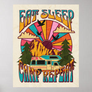 Retro Eat Sleep Camp Repeat ポスター