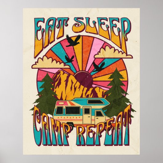 Retro Eat Sleep Camp Repeat ポスター (正面)