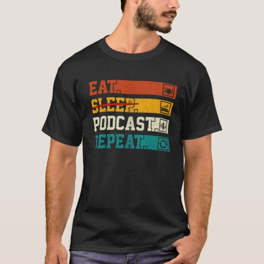 Retro Eat Sleep Podcast Repeat Podcaster Podcastin Tシャツ (正面)