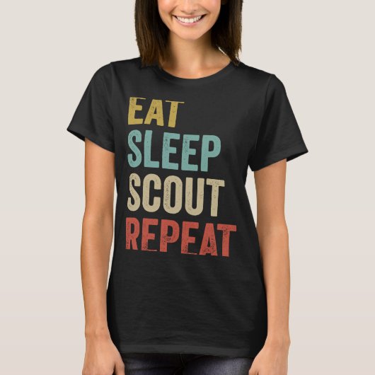 Retro Eat Sleep Scout Boy Scouting Leader Tシャツ (正面)
