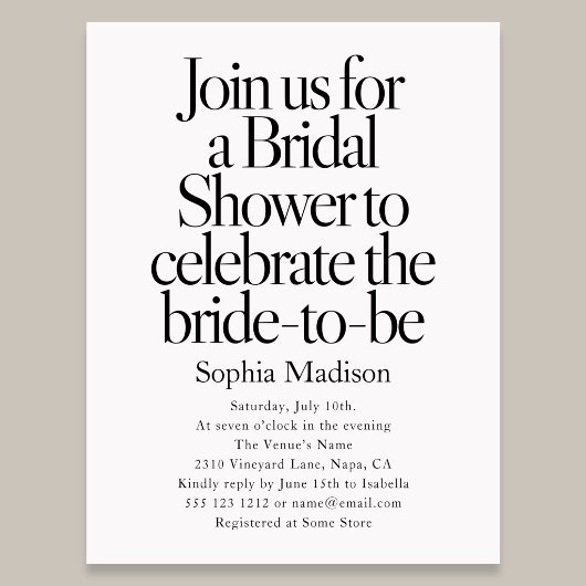 Retro Editorial Bold Bridal Shower インビテーションポストカード