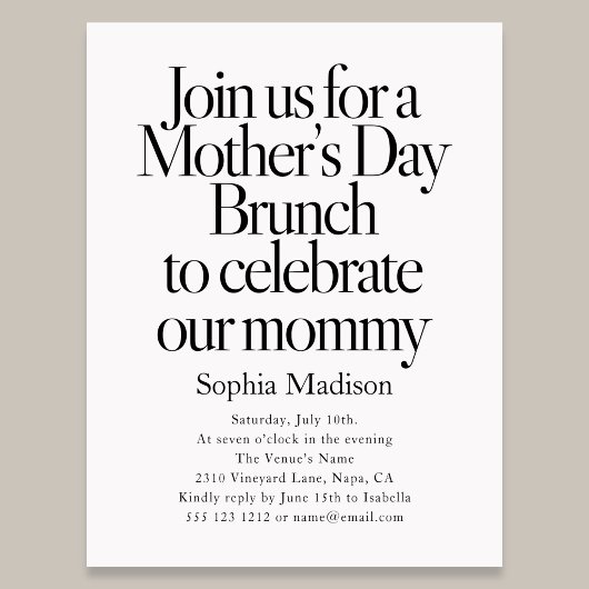Retro Editorial Bold Mothers Day Brunch インビテーションポストカード