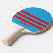 Retro Electric Blue Red Three Across Stripe & Name 卓球ラケット (正面アングル)