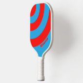Retro Electric Blue Red Three Circle Stripe Name ピックルボールラケット (左)