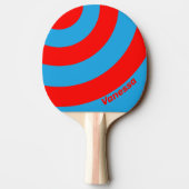 Retro Electric Blue Red Three Circle Stripe & Name 卓球ラケット (裏面)