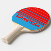 Retro Electric Blue Red Three Horizon Stripe Name 卓球ラケット (正面アングル)