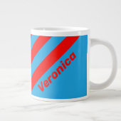 Retro Electric Blue Red Three Stripes with Name ジャンボコーヒーマグカップ (右)
