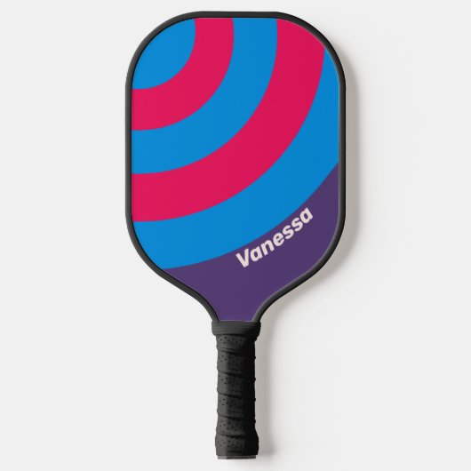 Retro Electric Grape Circle Stripe with Name ピックルボールラケット (正面)