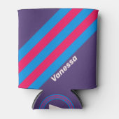 Retro Electric Grape Stripes with Name 缶クーラー (正面)