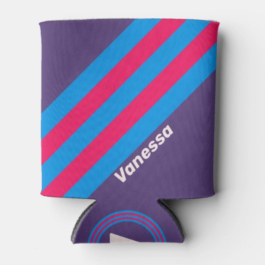 Retro Electric Grape Stripes with Name 缶クーラー (正面)