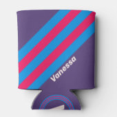 Retro Electric Grape Stripes with Name 缶クーラー (裏面)