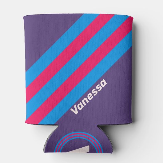 Retro Electric Grape Stripes with Name 缶クーラー (裏面)