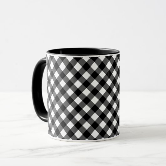 Retro Elegant Black and White Gingham マグカップ (正面左)