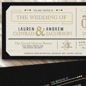 Retro Elegant Black & Gold Vintage Ticket Wedding 招待状
