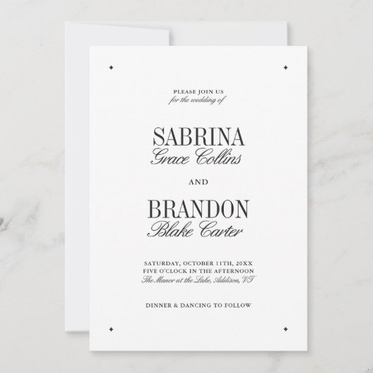 Retro Elegant Black & White Wedding  招待状 (正面)