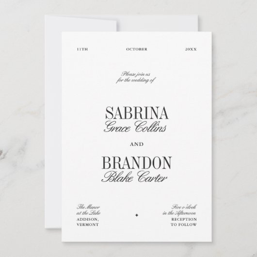 Retro Elegant Black & White Wedding 招待状 (正面)