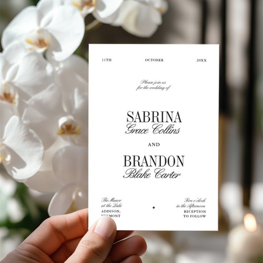 Retro Elegant Black & White Wedding 招待状