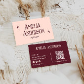 Retro Elegant Blush & Burgundy Qr Code 名刺