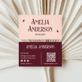 Retro Elegant Blush & Burgundy Qr Code 名刺