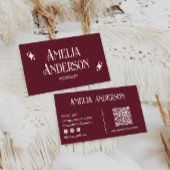 Retro Elegant Blush & Burgundy Qr Code 名刺