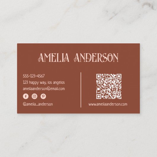 Retro Elegant Blush & Terracota Qr Code 名刺 (裏面)