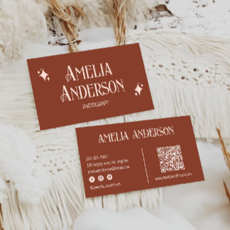 Retro Elegant Blush & Terracota Qr Code 名刺