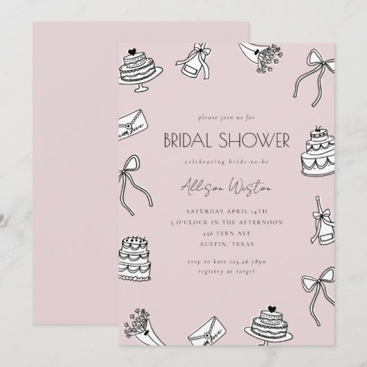 Retro Elegant Bridal Shower Invitation 招待状 (正面/裏面)