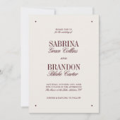 Retro Elegant Ivory & Burgundy Formal Wedding 招待状 (正面)