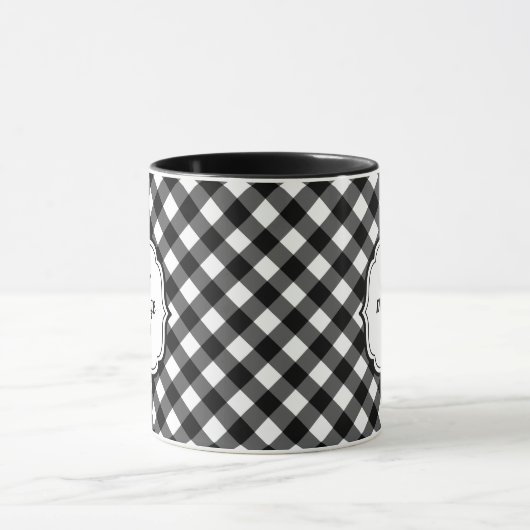 Retro Elegant Personalized Black and White Gingham マグカップ (中央)
