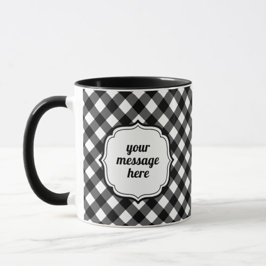 Retro Elegant Personalized Black and White Gingham マグカップ (左)