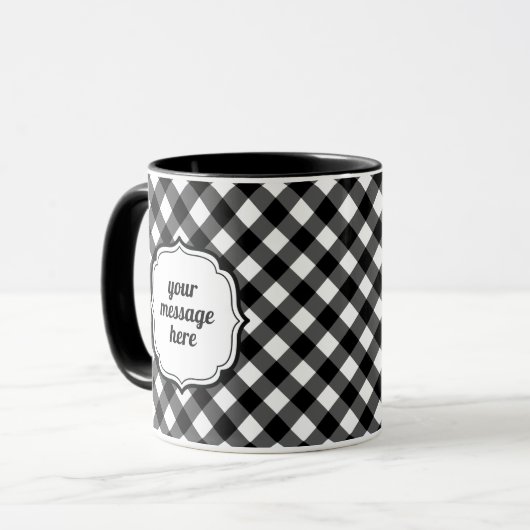 Retro Elegant Personalized Black and White Gingham マグカップ (正面左)