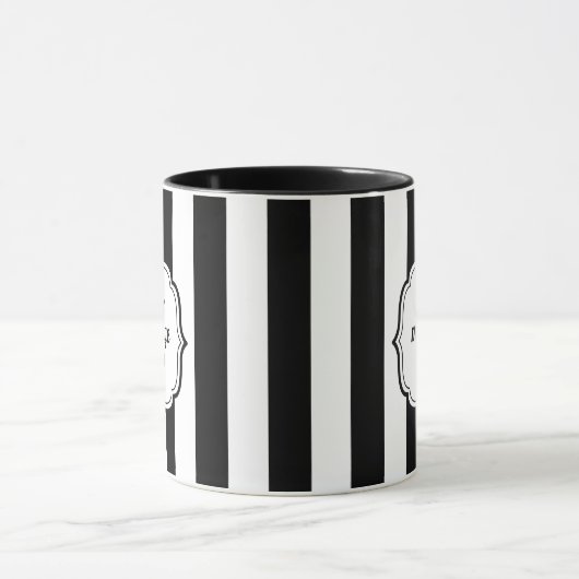 Retro Elegant Personalized Black and White Stripe マグカップ (中央)
