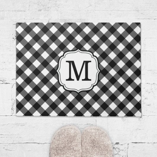 Retro Elegant Personalized Gingham Door Mat ドアマット