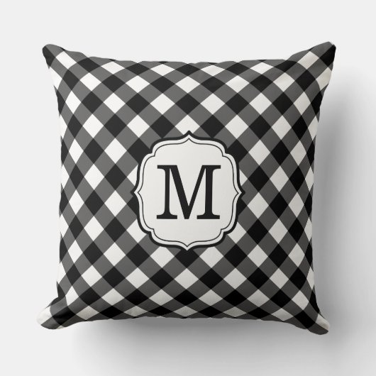 Retro Elegant Personalized Gingham Throw Pillows クッション (正面)