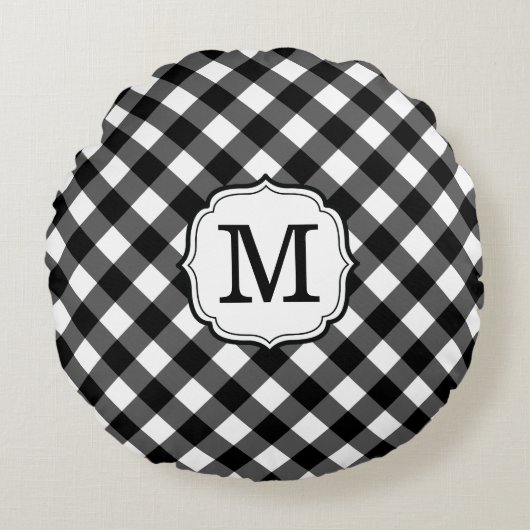 Retro Elegant Personalized Gingham Throw Pillows ラウンドクッション (正面)