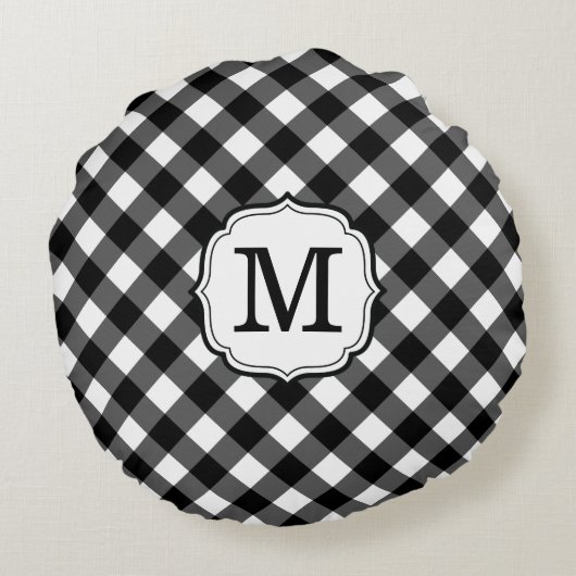 Retro Elegant Personalized Gingham Throw Pillows ラウンドクッション (裏面)