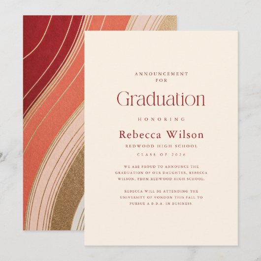 Retro Elegant Script High School Graduation 案内状 (正面/裏面)