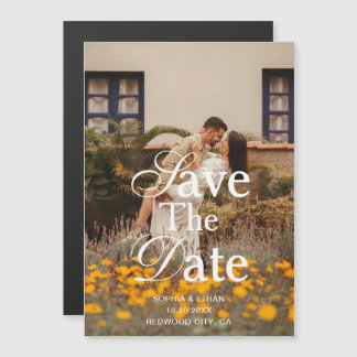 Retro Elegant Script Photo Wedding Save The Date マグネット招待状
