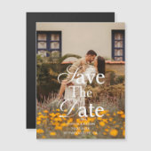 Retro Elegant Script Photo Wedding Save The Date マグネット招待状 (正面/裏面)