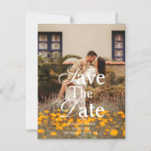 Retro Elegant Script Photo Wedding Save The Date マグネット招待状 (正面)