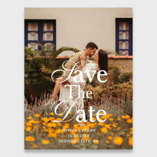 Retro Elegant Script Photo Wedding Save The Date マグネット招待状