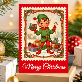 Retro Elf Christmas Postage Stamp シーズンカード