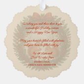 Retro English Holiday Wreath With Cute Squirrels オーナメントカード (裏面)