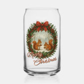 Retro English Holiday Wreath With Cute Squirrels ガラス缶 (正面)