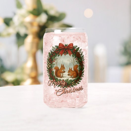 Retro English Holiday Wreath With Cute Squirrels ガラス缶 (インサイチュ (ウェディング))