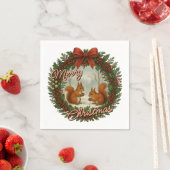 Retro English Holiday Wreath With Cute Squirrels スタンダードカクテルナプキン (インサイチュ)