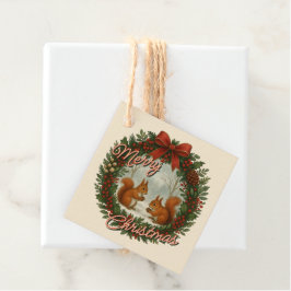 Retro English Holiday Wreath With Cute Squirrels フェイバータグ