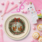 Retro English Holiday Wreath With Cute Squirrels ペーパープレート (パーティー)