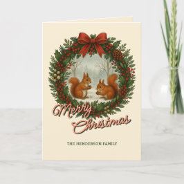 Retro English Wreath With Cute Squirrels シーズンカード