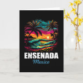 Retro Ensenada Mexico Sunset Vintage Vacation Souv カード (黄色い花)